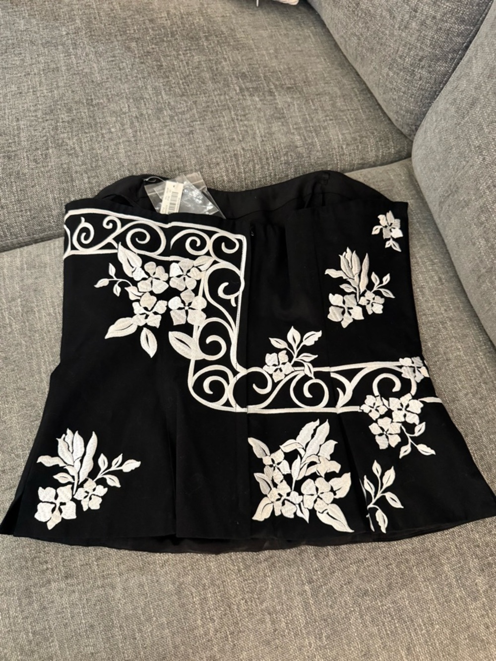 White House Black Market Black Strapless Floral Embroidered Bustier Top - Picture 2 of 4